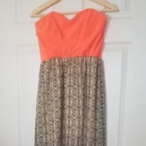 long orange and black pattern dress